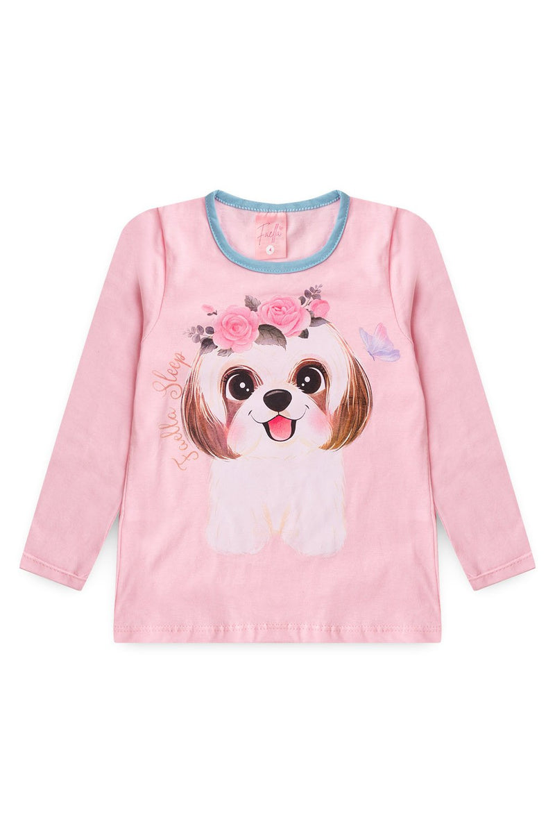 Pijama Infantil Manga Longa Feminino Dog - Rosa