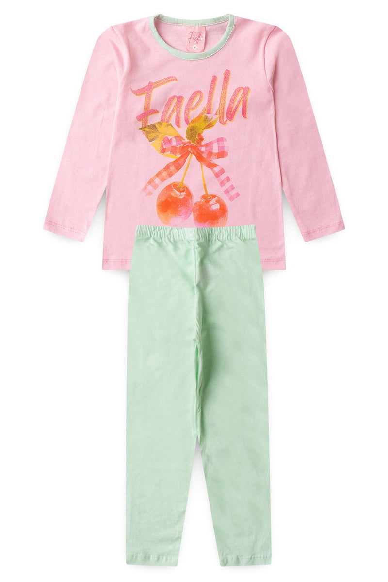 Pijama Infantil Manga Longa Feminino Cherry Faella - Rosa