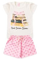 Conjunto Infantil Verão Feminino Livros - Off White