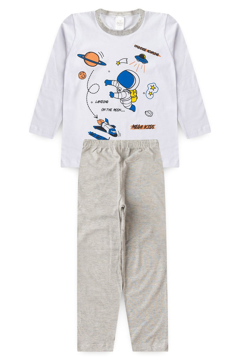 Pijama Infantil Manga Longa Masculino Astronauta - Branco