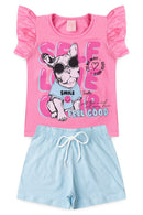 Conjunto Infantil Verão Feminino Bulldog de Oculos - Rosa