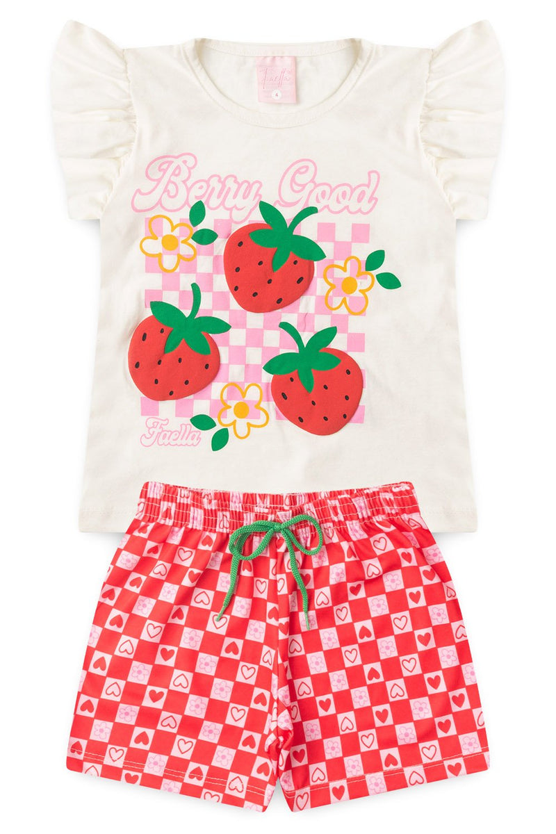 Conjunto Infantil Verão Feminino Berry good - Off White