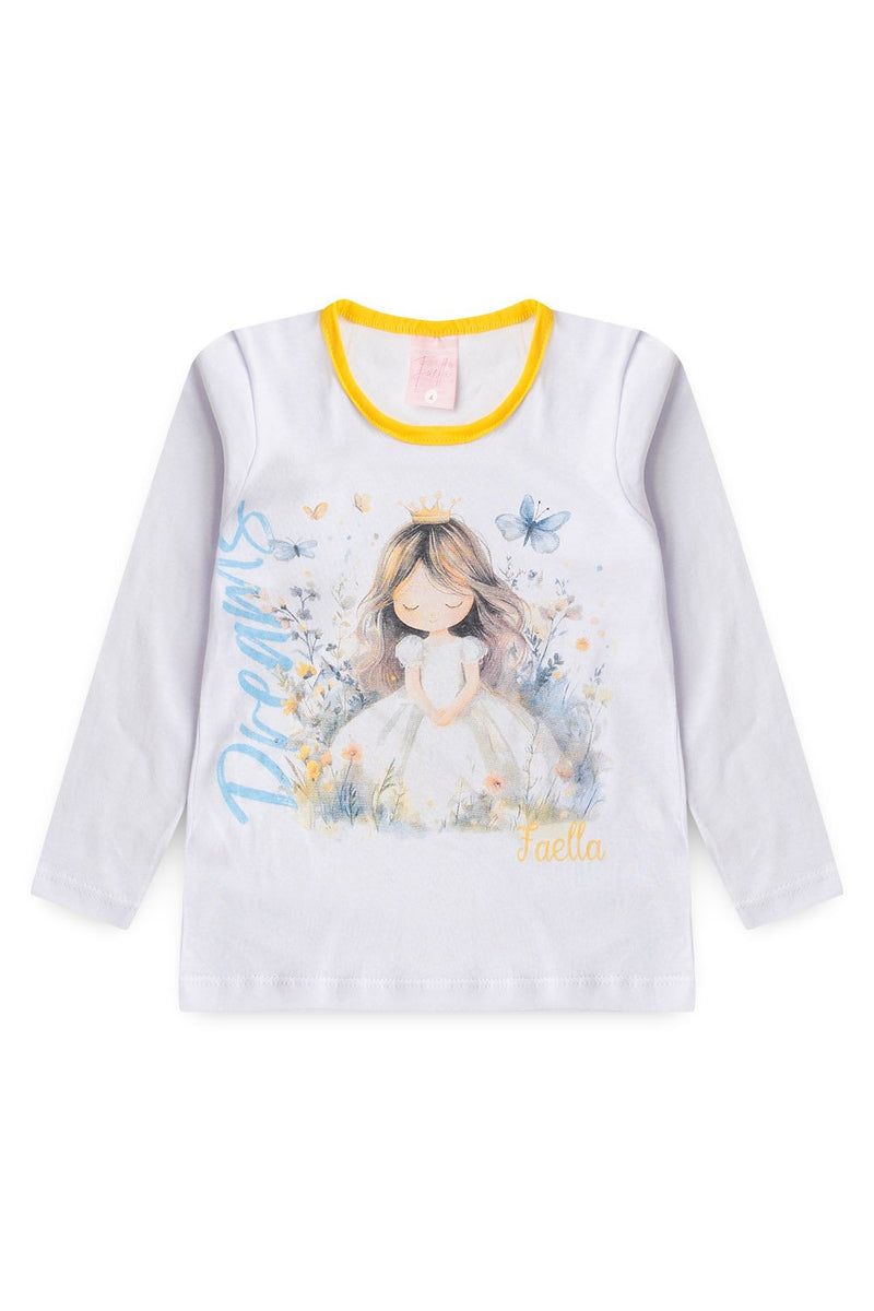 Pijama Infantil Manga Longa Feminino Princess - Branco