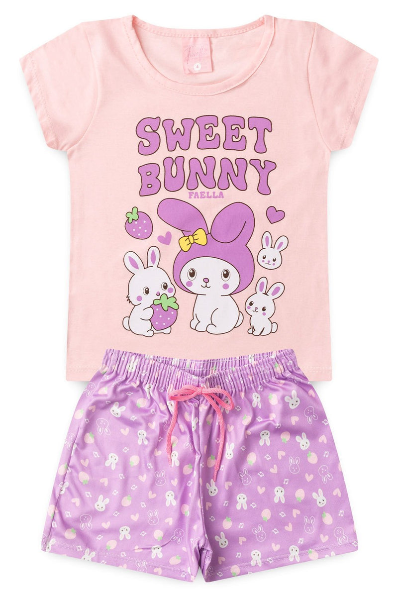 Conjunto Infantil Verão Feminino Sweet Bunny - Rosa