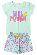 Conjunto Infantil Verão Feminino Girl Power - Verde