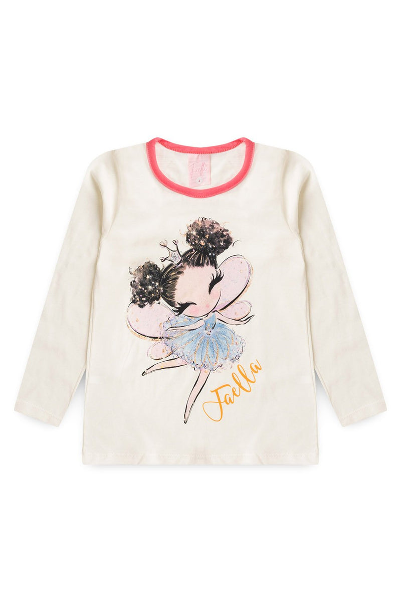 Pijama Infantil Manga Longa Feminino Fada Faella - Off White