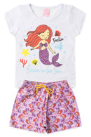 Conjunto Infantil Verão Feminino Sereia Faella - Branco
