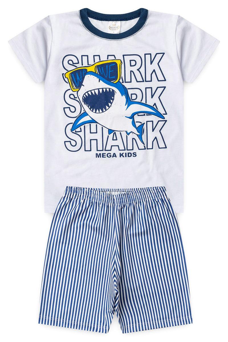 Pijama Infantil Verão Masculino Shark - Branco