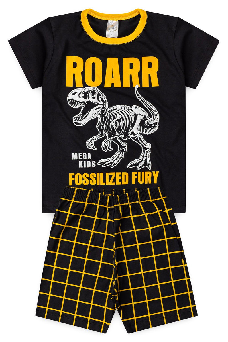 Pijama Infantil Verão Masculino Roar - Preto