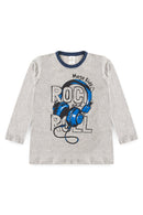Pijama Infantil Manga Longa Masculino Rock Roll - Mescla