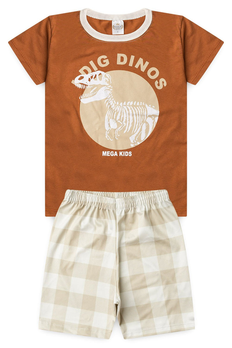 Pijama Infantil Verão Masculino Dino Esqueleto - Caramelo