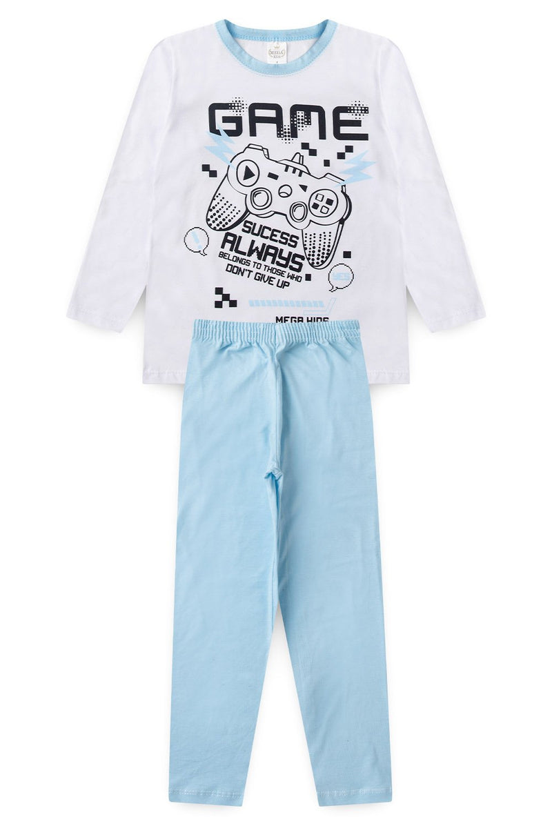 Pijama Infantil Manga Longa Masculino Game - Branco