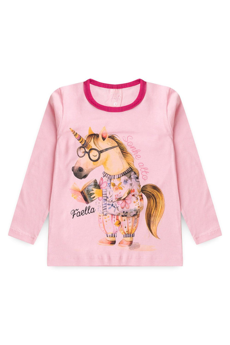 Pijama Infantil Manga Longa Feminino Horse - Rosa
