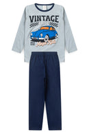 Pijama Infantil Manga Longa Masculino Vintage - Azul
