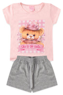 Conjunto Infantil Pijama Verão Feminino Ursinho - Rosa