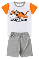 Pijama Infantil Verão Masculino Tigre de Fone - Branco