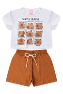 Conjunto Cropped Infantil Verão Feminino Capy Bara - Branco