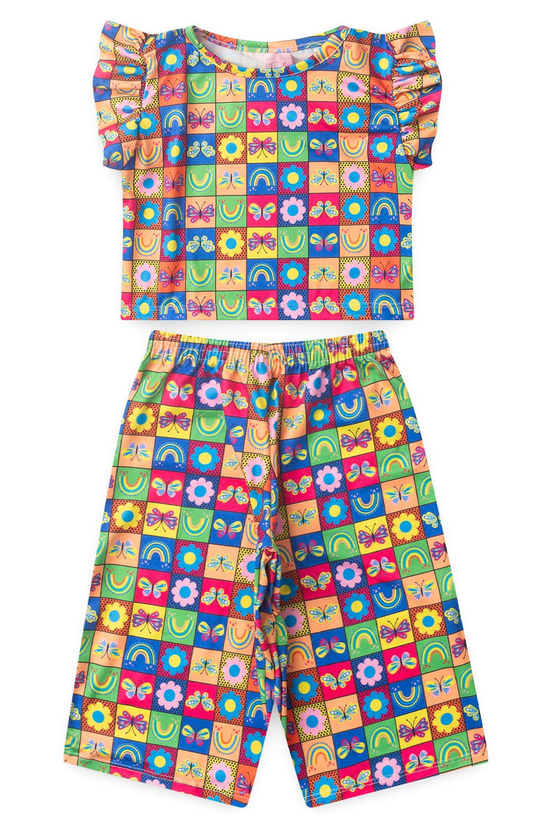Conjunto Infantil Verão Feminino Pantalona Faella Colorido - Bordo