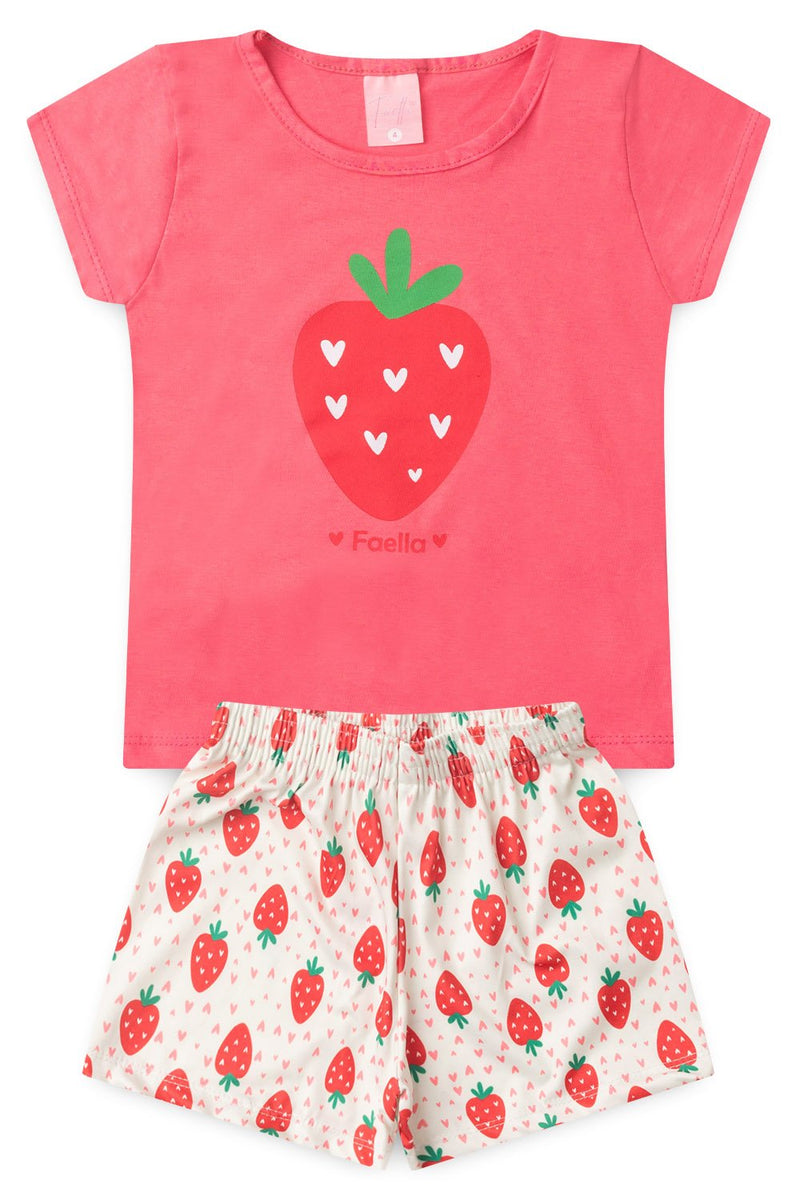 Conjunto Infantil Pijama Verão Feminino Moranguinhos - Chiclete