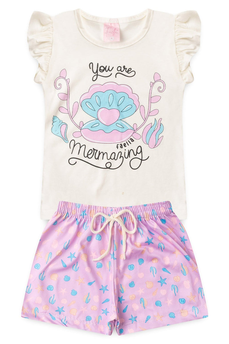 Conjunto Infantil Verão Feminino Concha - Off White