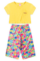 Conjunto Infantil Verão Feminino Pantalona Faella Florido - Amarelo