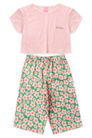 Conjunto Infantil Verão Feminino Pantalona Faella Florido - Rosa