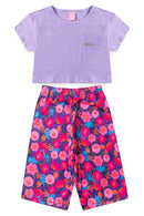 Conjunto Infantil Verão Feminino Pantalona Faella Florido - Lilás