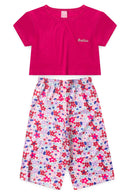 Conjunto Infantil Verão Feminino Pantalona Faella Florido - Pink