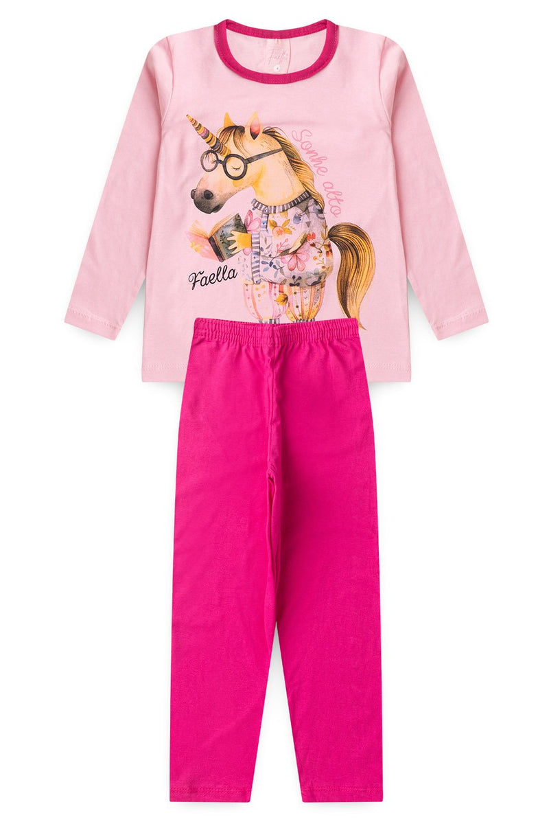 Pijama Infantil Manga Longa Feminino Horse - Rosa