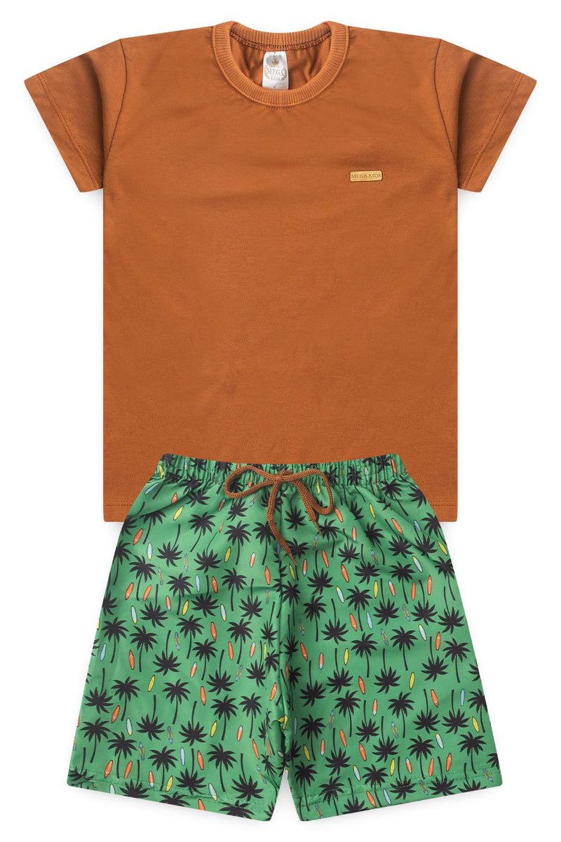 Conjunto Infantil Verão Masculino Plaquinha - Caramelo