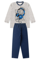 Pijama Infantil Manga Longa Masculino Rock Roll - Mescla