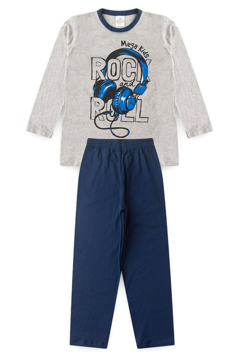 Pijama Infantil Manga Longa Masculino Rock Roll - Mescla