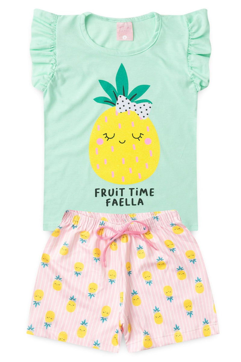 Conjunto Infantil Verão Feminino Fruit time - Verde