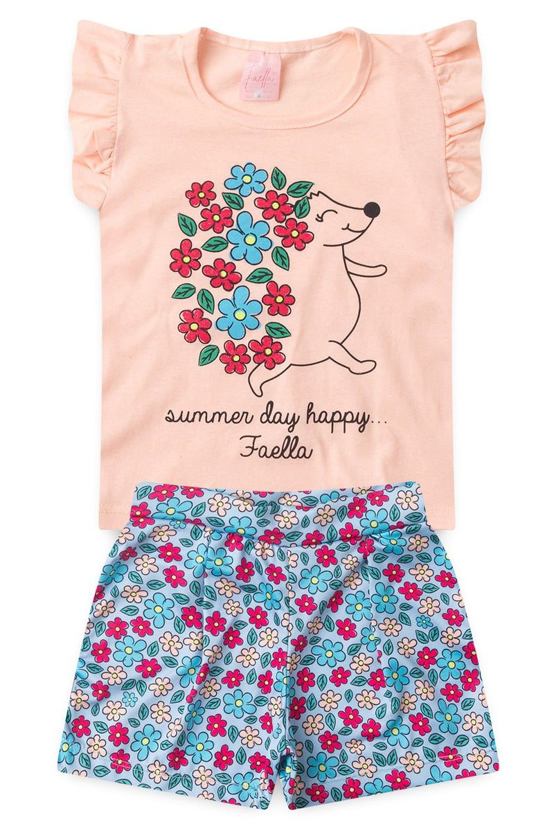 Conjunto Infantil Verão Feminino Summer Day Happy - Salmão