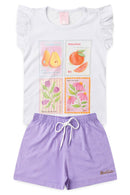 Conjunto Infantil Verão Feminino Fruits and Flowers - Branco