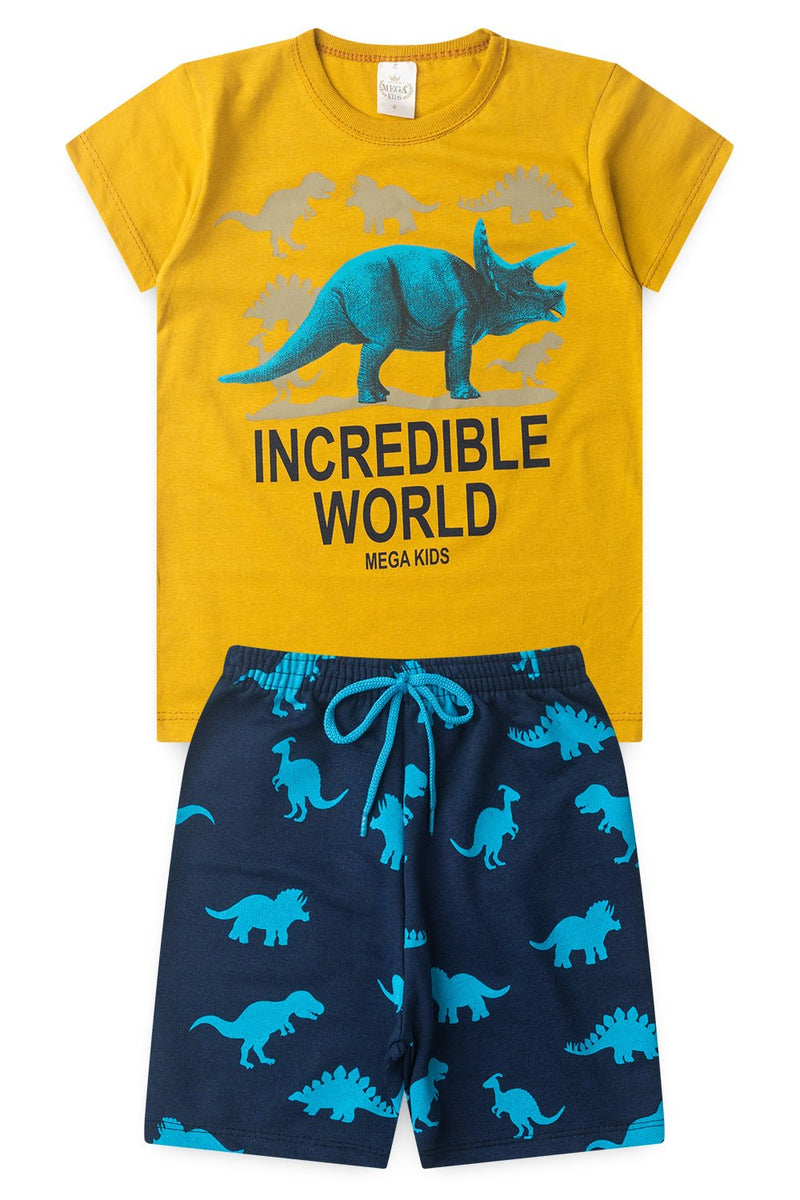Conjunto Infantil Verão Masculino Incredible World - Mostarda
