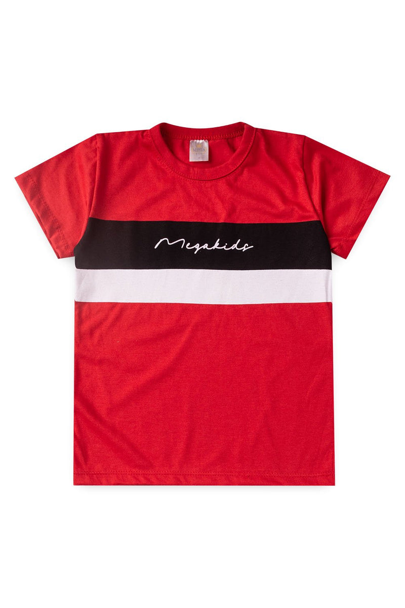 Conjunto Infantil Verão Masculino Listras - Vermelho