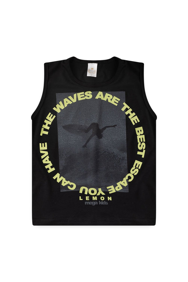 Conjunto Infantil Verão Masculino Regata Surfando - Preto