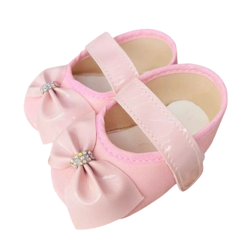 Sapatilha Rosa Bebê Com Laço e Strass