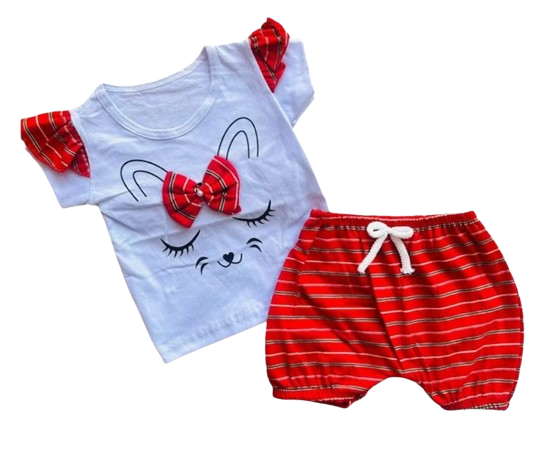 Conjunto Camiseta Gatinha Listrado