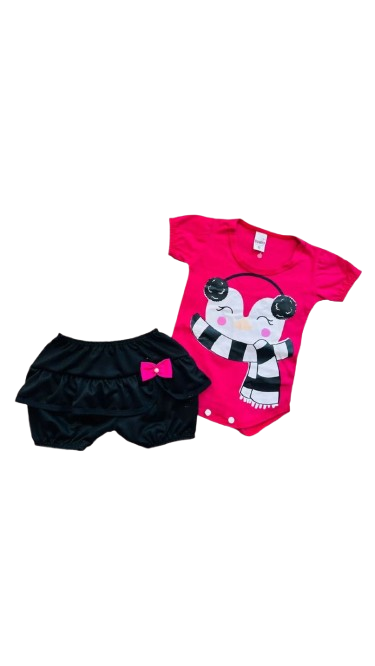 Roupa De Bebê Conjunto Body Pinguim Rosa pink