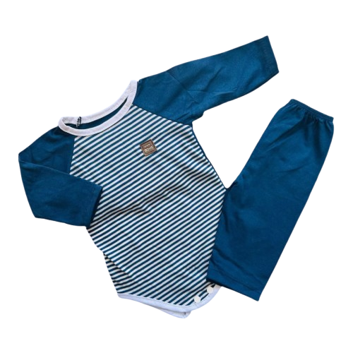Roupa De Bebê Body e Calça  - Listrado azul marinho