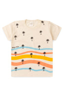 Conjunto Infantil Verão Masculino Ondas e Coqueiros - Off White