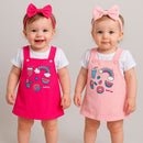 Roupa De Bebê Conjunto Vestido Jardineira Rosa bebê