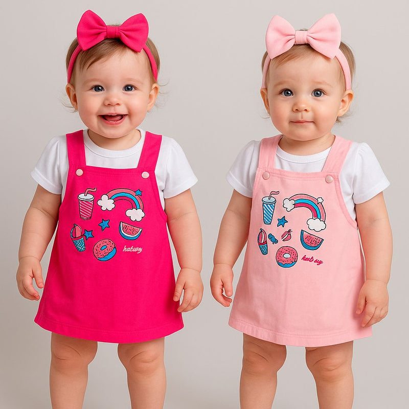 Roupa De Bebê Conjunto Vestido Jardineira Rosa bebê