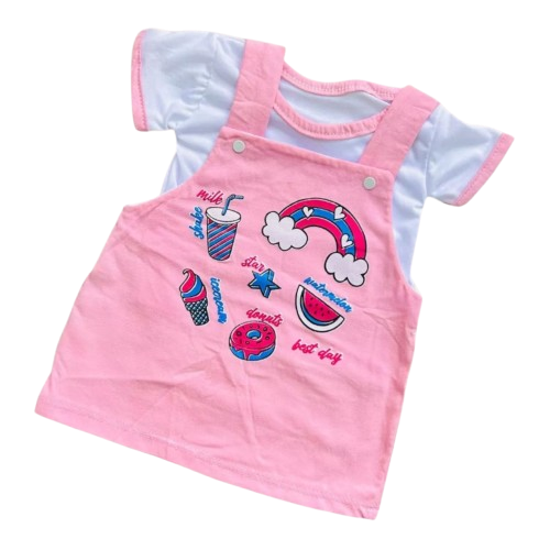 Roupa De Bebê Conjunto Vestido Jardineira Rosa bebê
