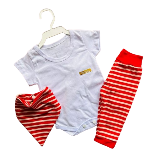 Roupa De Bebê kit 3 peças Body Curto E Bandana vermelho