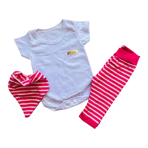 Roupa De Bebê kit 3 peças Body Curto E Bandana rosa pink