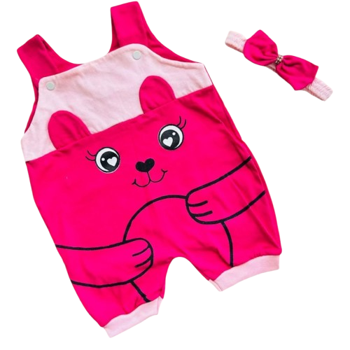 Roupa de Bebê Conjunto Macacão E Faixa rosa pink