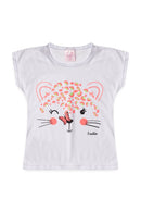 Conjunto Infantil Verão Feminino Onça - Branco